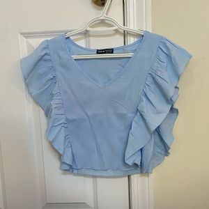 SHEIN blue ruffle shirt